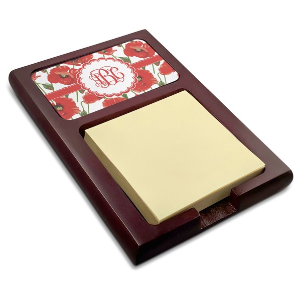 Custom Poppies Red Mahogany Sticky Note Holder (Personalized)