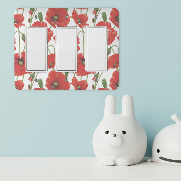 Poppies Rocker Light Switch Covers - Triple - IN CONTEXT