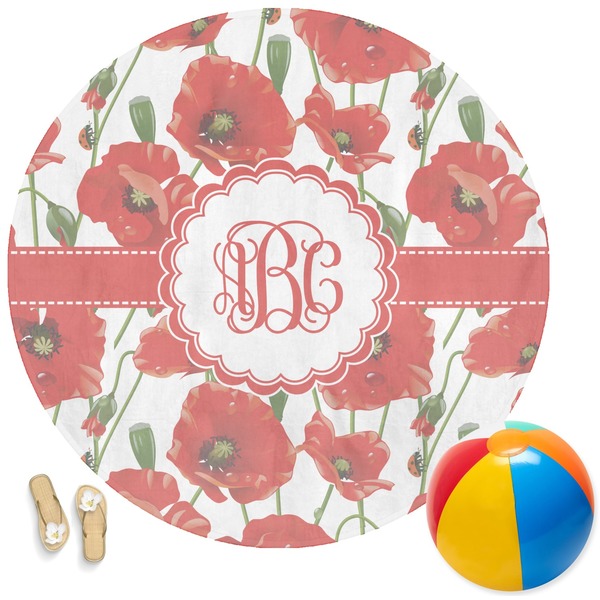 Custom Poppies Round Beach Towel (Personalized)