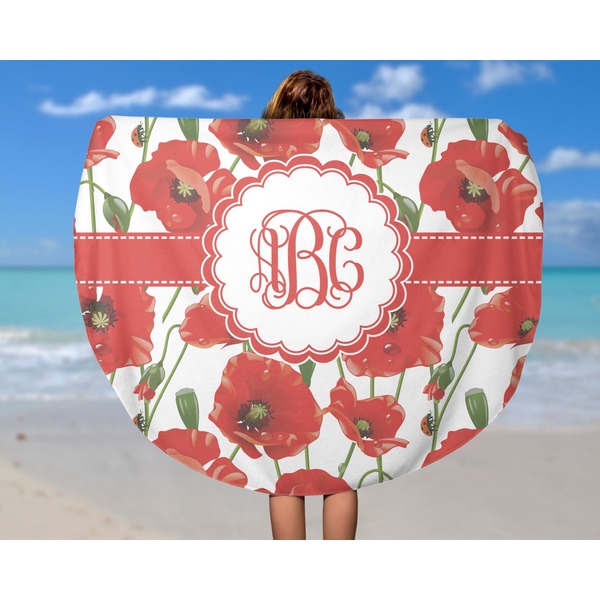 Poppies Round Beach Towel - In Use