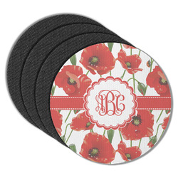 Poppies Round Rubber Backed Coasters - Set of 4 (Personalized)