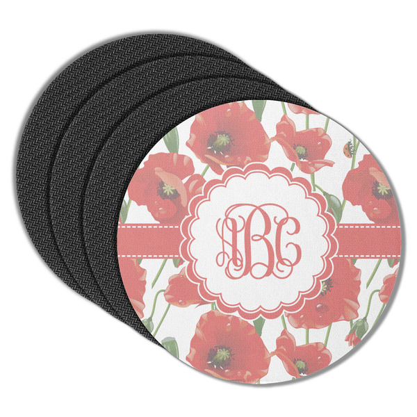 Custom Poppies Round Rubber Backed Coasters - Set of 4 (Personalized)