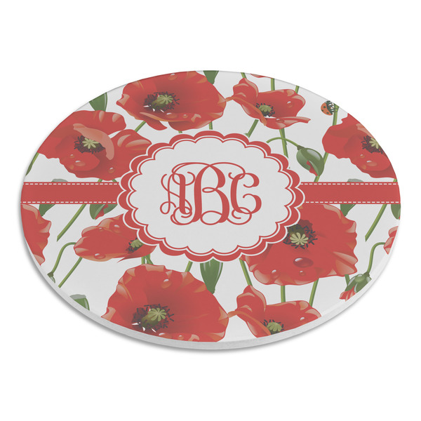 Poppies Round Stone Trivet - Angle View
