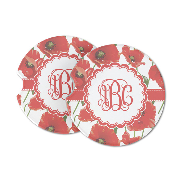 Custom Poppies Sandstone Car Coasters (Personalized)