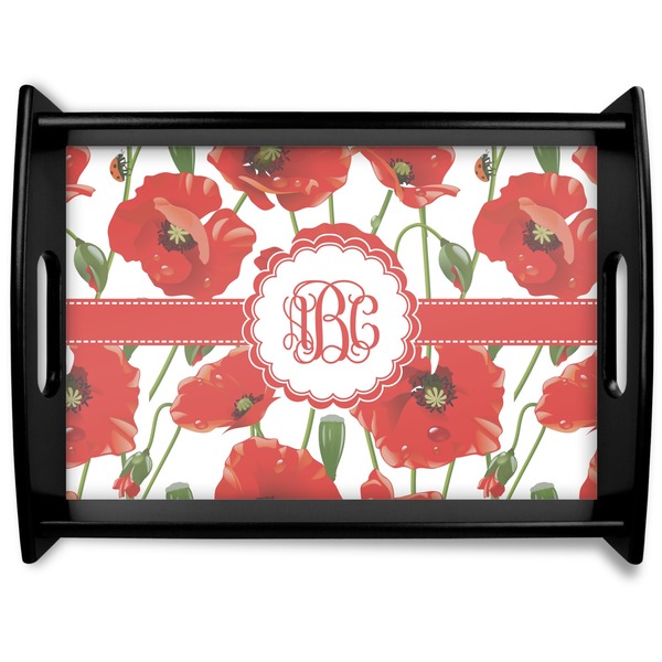 Custom Poppies Black Wooden Tray - Large (Personalized)