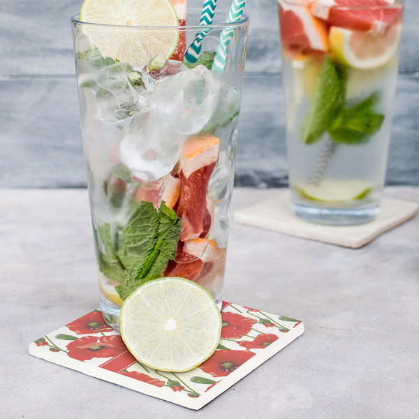 Poppies Set of 4 Stone Coasters - In Context View