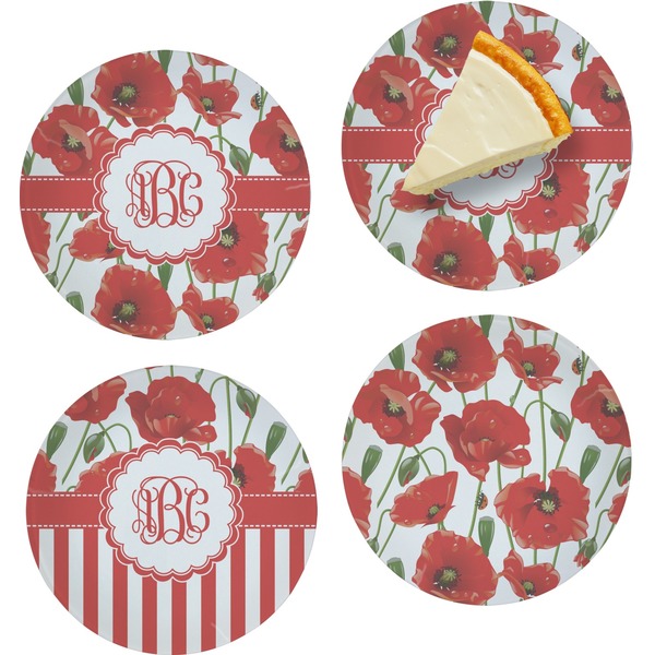 Custom Poppies Set of 4 Glass Appetizer / Dessert Plate 8" (Personalized)