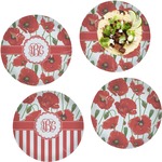 Poppies Set of 4 Glass Lunch / Dinner Plate 10" (Personalized)