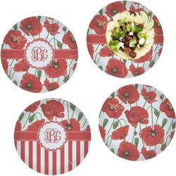 Poppies Set of 4 Glass Lunch / Dinner Plate 10" (Personalized)