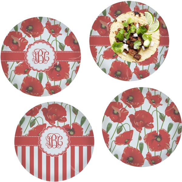 Custom Poppies Set of 4 Glass Lunch / Dinner Plate 10" (Personalized)