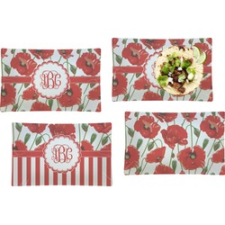 Poppies Set of 4 Glass Rectangular Lunch / Dinner Plate (Personalized)