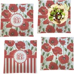 Poppies Set of 4 Glass Square Lunch / Dinner Plate 9.5" (Personalized)