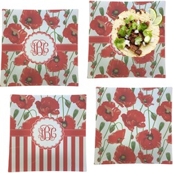 Poppies Set of 4 Glass Square Lunch / Dinner Plate 9.5" (Personalized)
