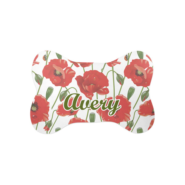 Custom Poppies Bone Shaped Dog Food Mat (Small) (Personalized)