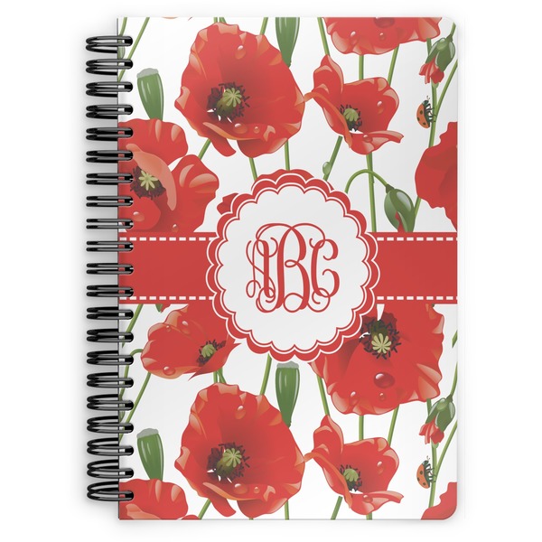 Custom Poppies Spiral Notebook - 7x10 w/ Monogram