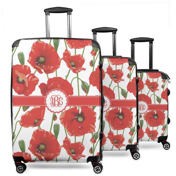 Custom Poppies 3 Piece Luggage Set - 20" Carry On, 24" Medium Checked, 28" Large Checked (Personalized)