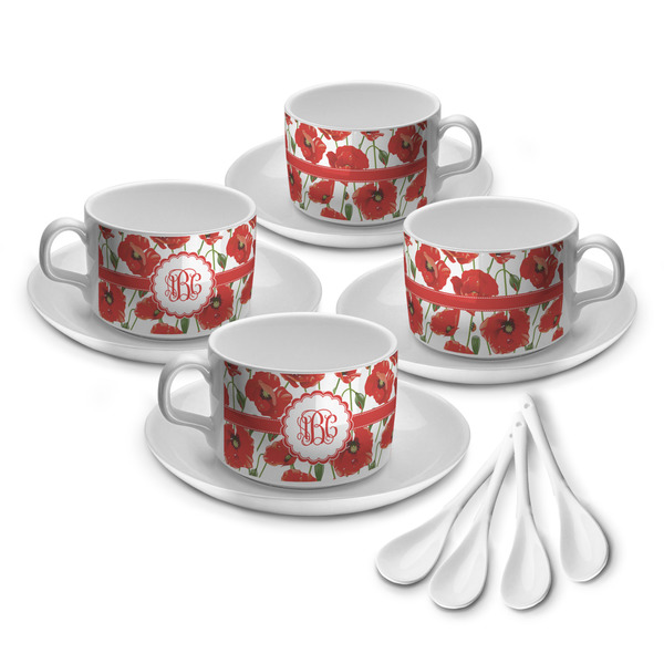 Custom Poppies Tea Cup - Set of 4 (Personalized)