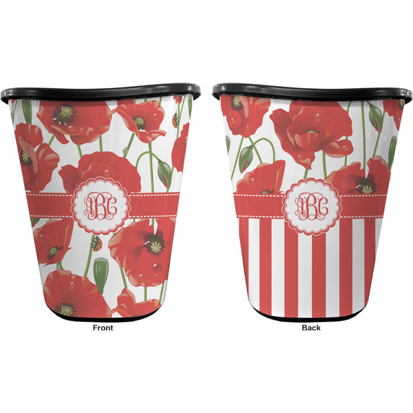 Poppies Trash Can Black - Front and Back - Apvl