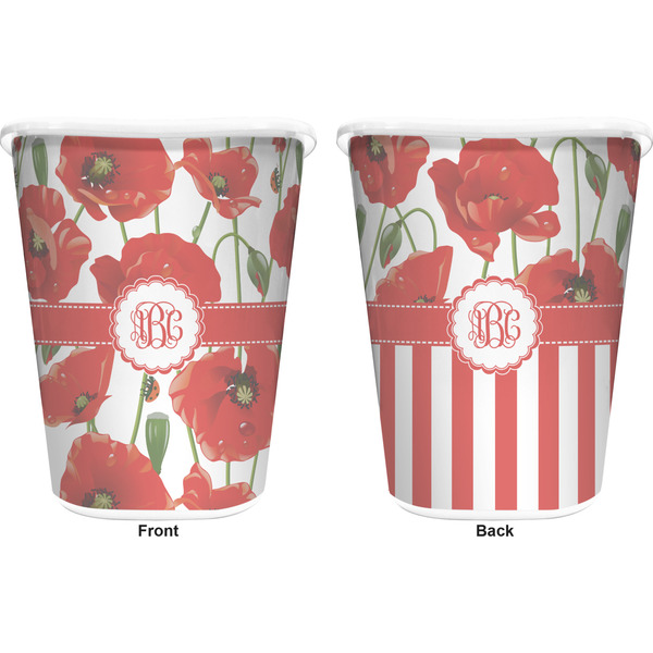 Poppies Trash Can White - Front and Back - Apvl