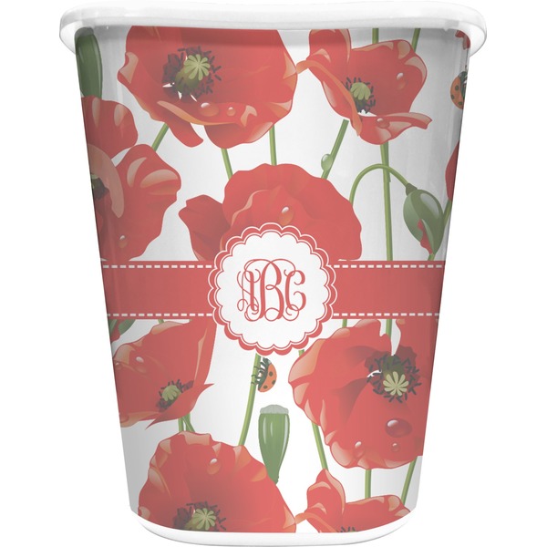 Custom Poppies Waste Basket - Single Sided (White) (Personalized)