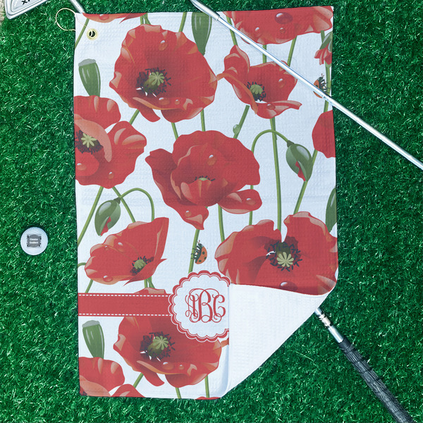 Poppies Waffle Weave Golf Towel - In Context