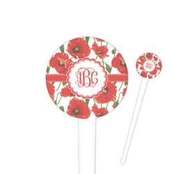 Poppies 4" Round Plastic Food Picks - White - Single Sided (Personalized)