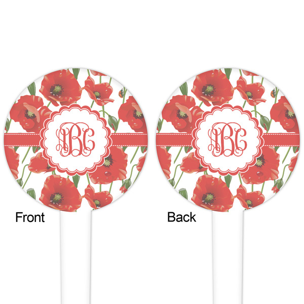 Poppies White Plastic 4" Food Pick - Round - Double Sided - Front & Back