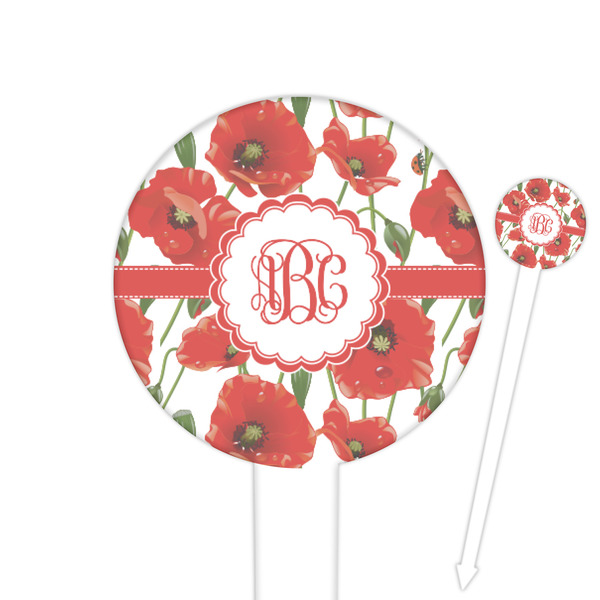 Custom Poppies 6" Round Plastic Food Picks - White - Double Sided (Personalized)