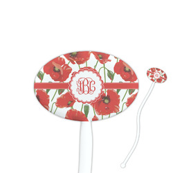 Poppies 7" Oval Plastic Stir Sticks - White - Single Sided (Personalized)