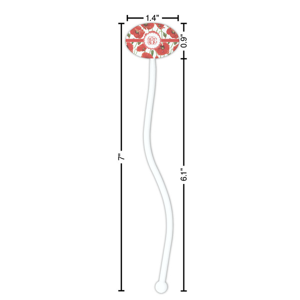 Poppies White Plastic 7" Stir Stick - Oval - Dimensions