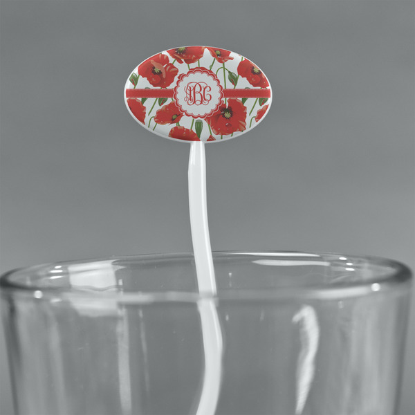Poppies White Plastic 7" Stir Stick - Oval - Main