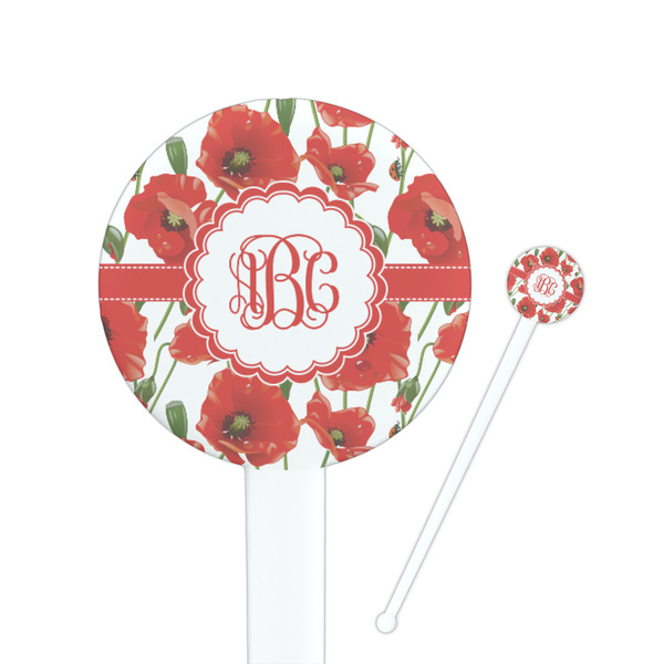 Custom Poppies 7" Round Plastic Stir Sticks - White - Single Sided (Personalized)