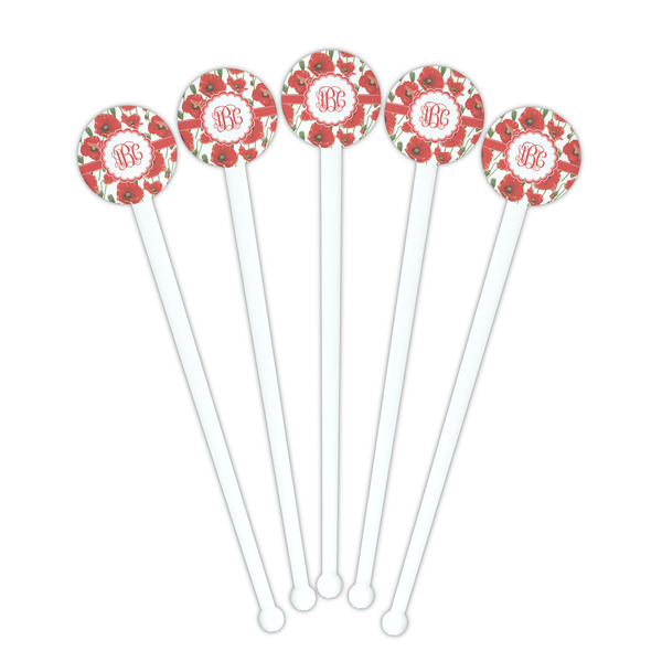 Poppies White Plastic 7" Stir Stick - Round - Fan View