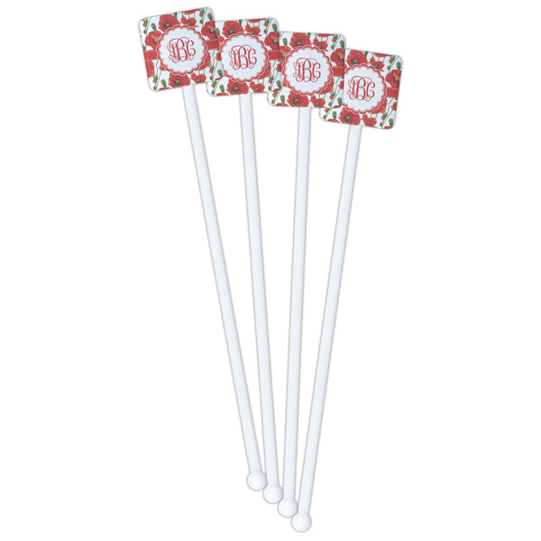 Poppies White Plastic Stir Stick - Single Sided - Square - Front
