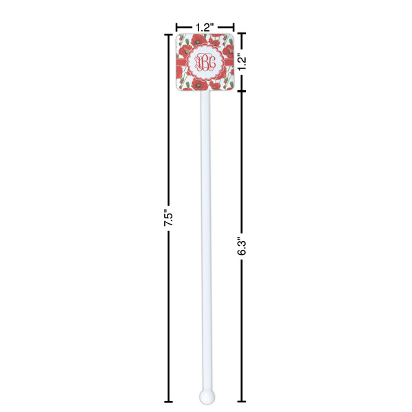 Poppies White Plastic Stir Stick - Square - Dimensions