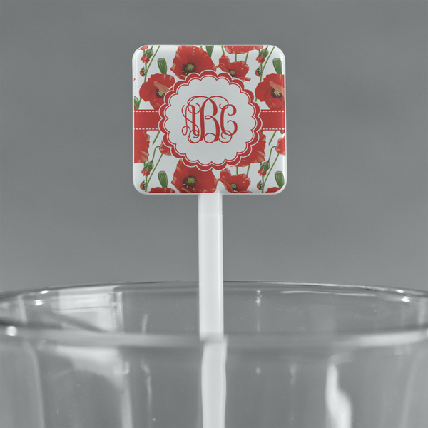 Poppies White Plastic Stir Stick - Square - Main