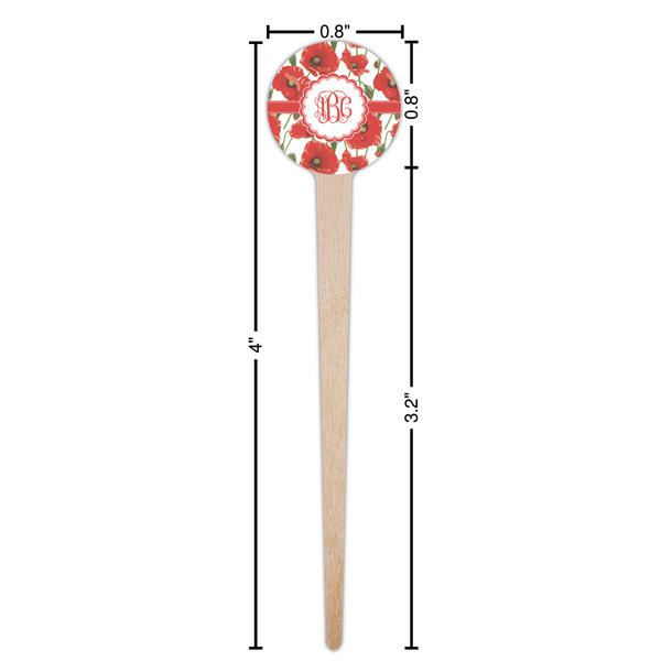 Poppies Wooden 4" Food Pick - Round - Dimensions