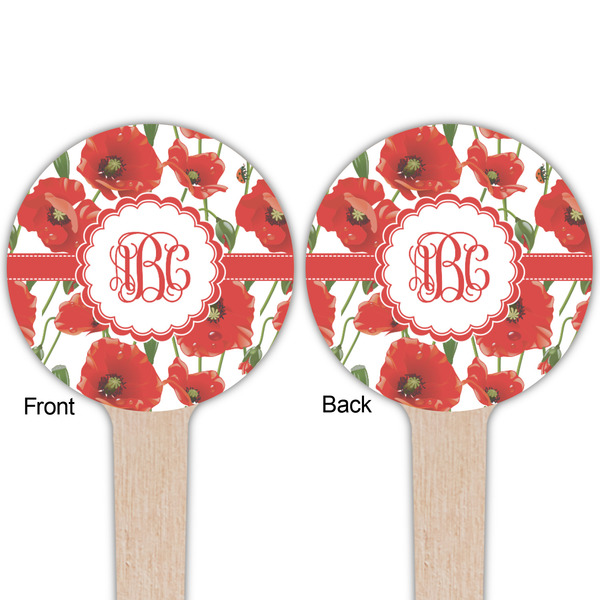 Poppies Wooden 4" Food Pick - Round - Double Sided - Front & Back