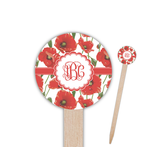 Custom Poppies Round Wooden Food Picks (Personalized)