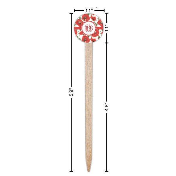 Poppies Wooden 6" Food Pick - Round - Dimensions