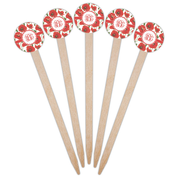 Poppies Wooden 6" Food Pick - Round - Fan View