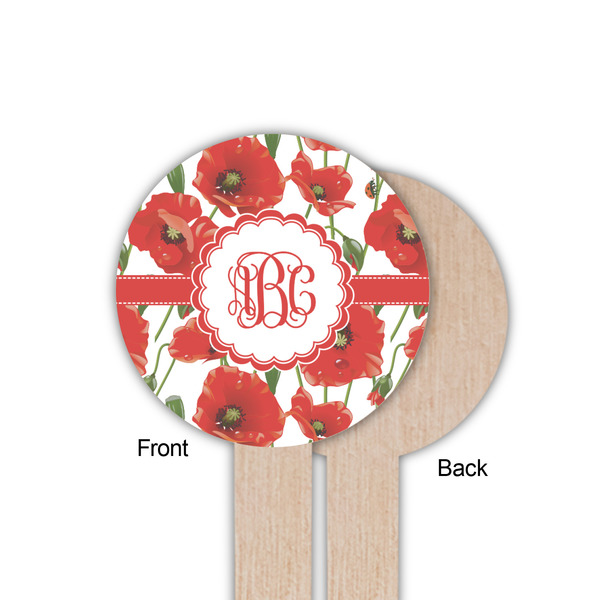Poppies Wooden 6" Food Pick - Round - Single Sided - Front & Back