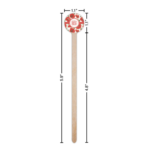 Poppies Wooden 6" Stir Stick - Round - Dimensions