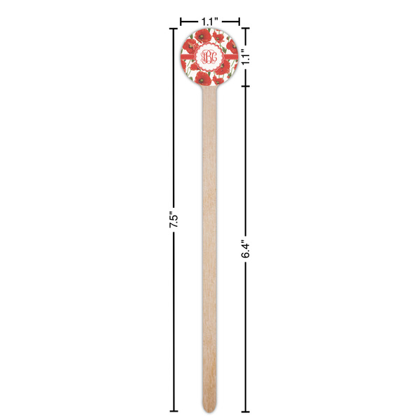 Poppies Wooden 7.5" Stir Stick - Round - Dimensions