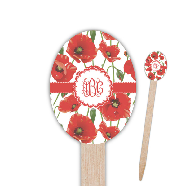 Custom Poppies Oval Wooden Food Picks - Double Sided (Personalized)