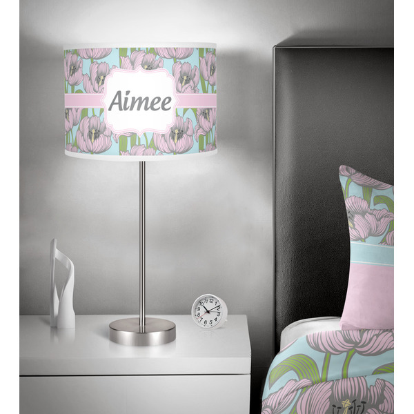 Wild Tulips 13 inch drum lamp shade - in room