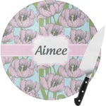 Wild Tulips Round Glass Cutting Board - Small (Personalized)
