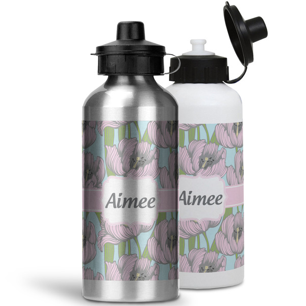 Wild Tulips Aluminum Water Bottles - MAIN (white &silver)
