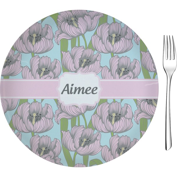 Custom Wild Tulips 8" Glass Appetizer / Dessert Plates - Single or Set (Personalized)