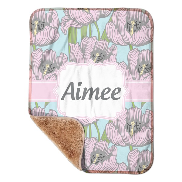 Custom Wild Tulips Sherpa Baby Blanket - 30" x 40" w/ Name or Text